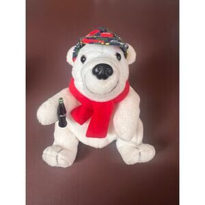 Vintage 1998 Coca-Cola Polar Bear Plush - With Bottle, Scarf & Hat - 6" Cavanagh